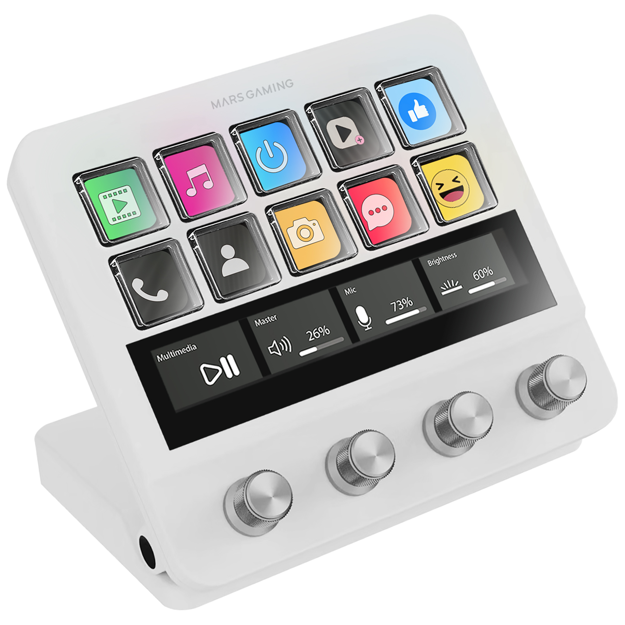 Mars Gaming MSD-PRO, Control Deck, 10 Teclas LCD y 4 Diales Personalizables, Pantalla Táctil Extendida Animada, Base Ajustable; Software de Control, Hub USB con 2x USB 3.0 + 1x USB-C, Control Deck Gaming Negro o Blanco