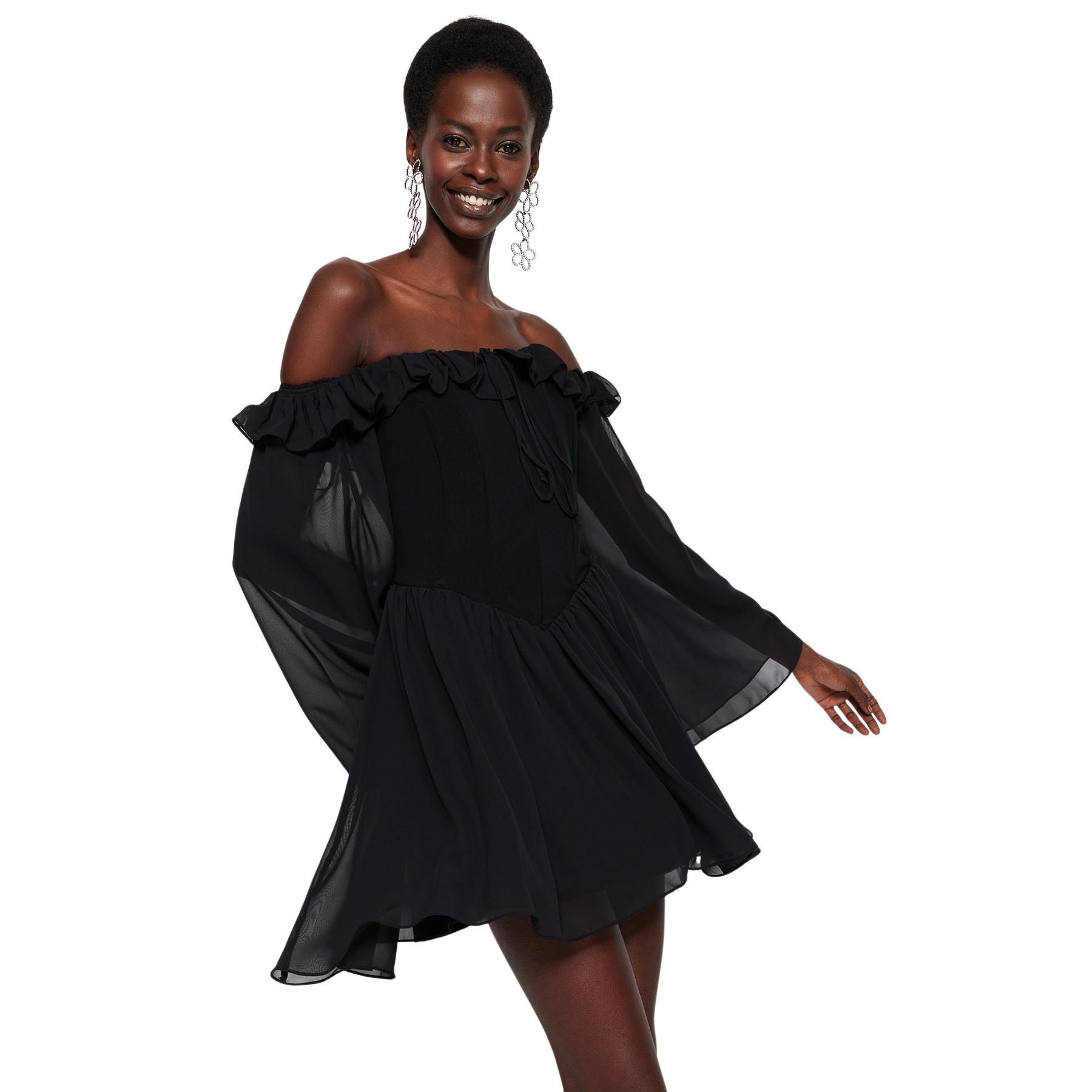 Trendyol Mujer Negro Vestido De - Elegante Y Cómodo Talla 34