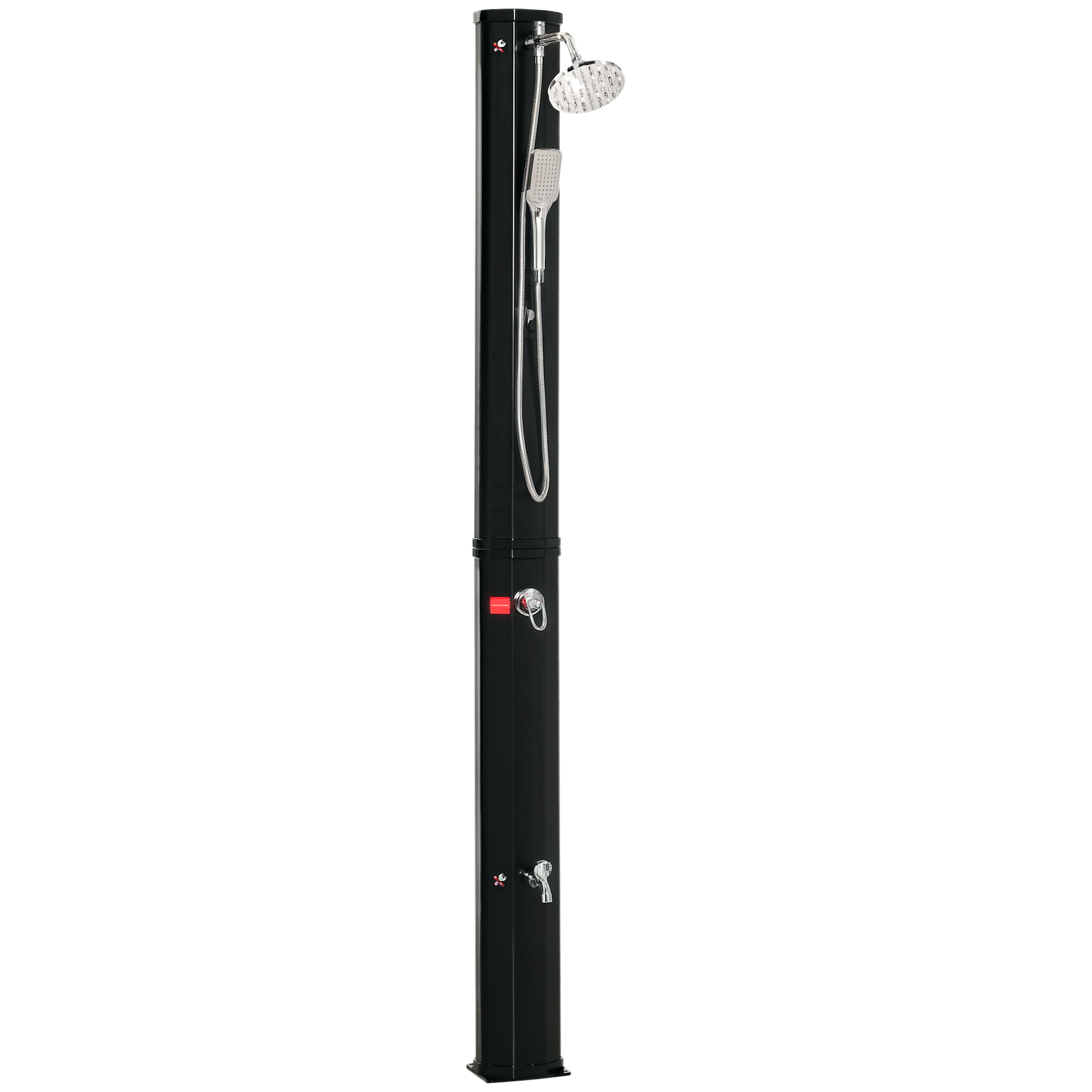 Outsunny Ducha Solar de Exterior 35 L Ducha de Jardín con 2 Cabezales de Ducha Grifo y Agua Caliente 0-55℃ para Piscina Patio Playa 17,5x14,5x216 cm Negro
