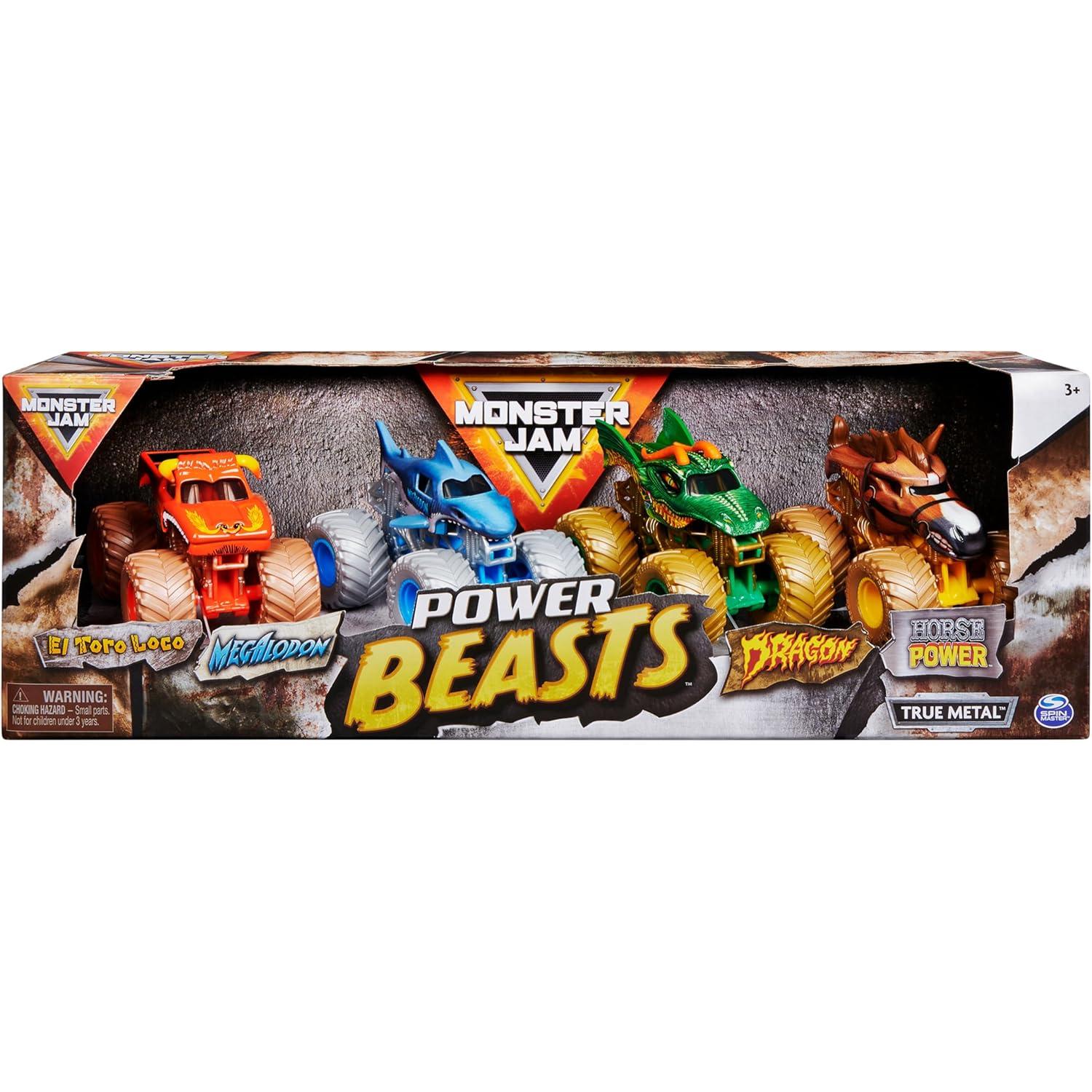 MONSTER JAM - Pack POWER BEASTS: 4 Monster Truck Metálicos a Escala 1:64 Surtido/Modelo aleatorio (Una unidad) - Juguetes Niños +3 años (Spin Master 6053860)