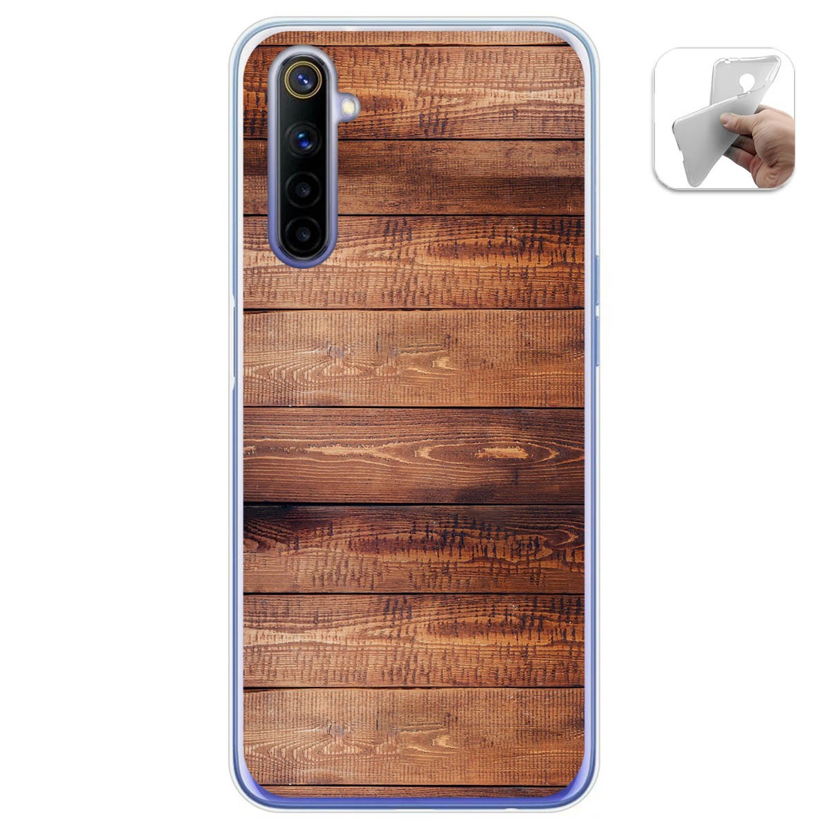 Tumundosmartphone Funda Gel Tpu para Realme 6 diseño Madera 02 Dibujos