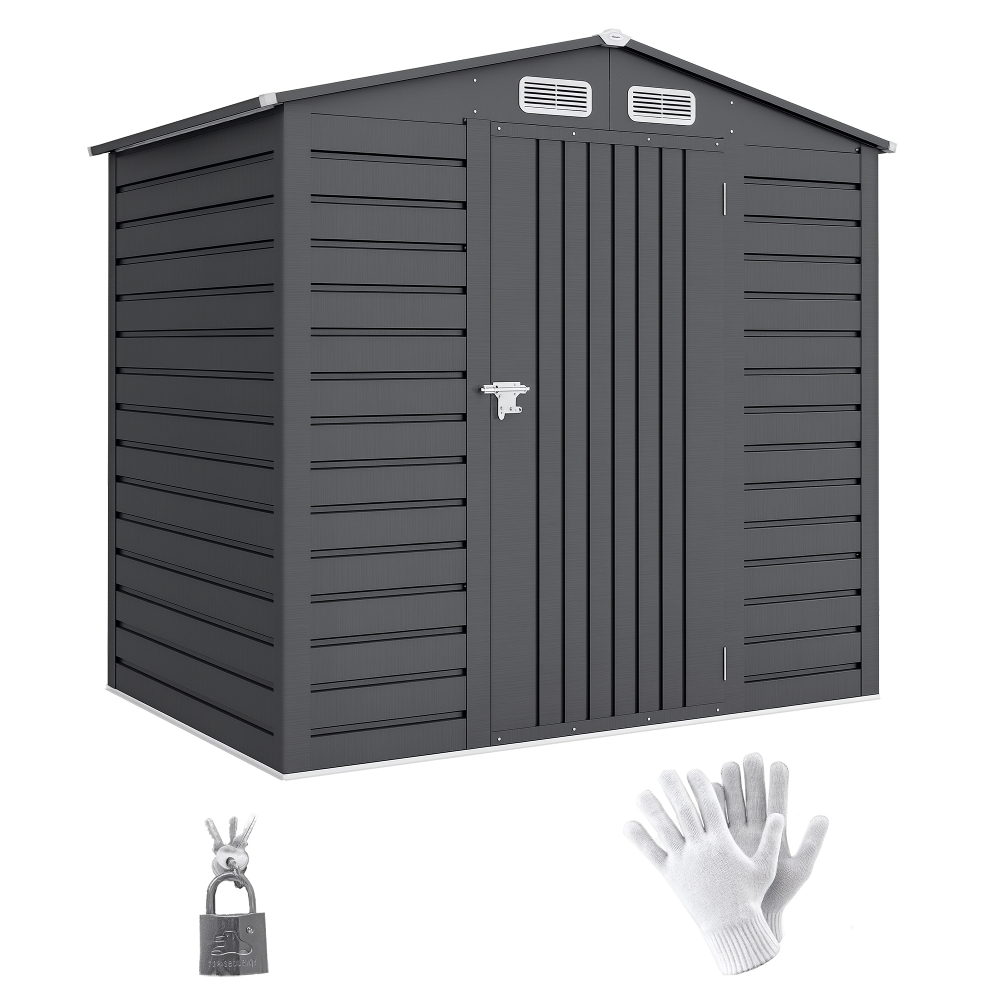 Outsunny Caseta de Jardín Exterior, 2,27 m² 190x131x188 cm, Cobertizo de Jardín Exterior Metálico con 2 Ventilaciones, Puerta con Cerradura, para Almacenamiento de Herramientas, Gris