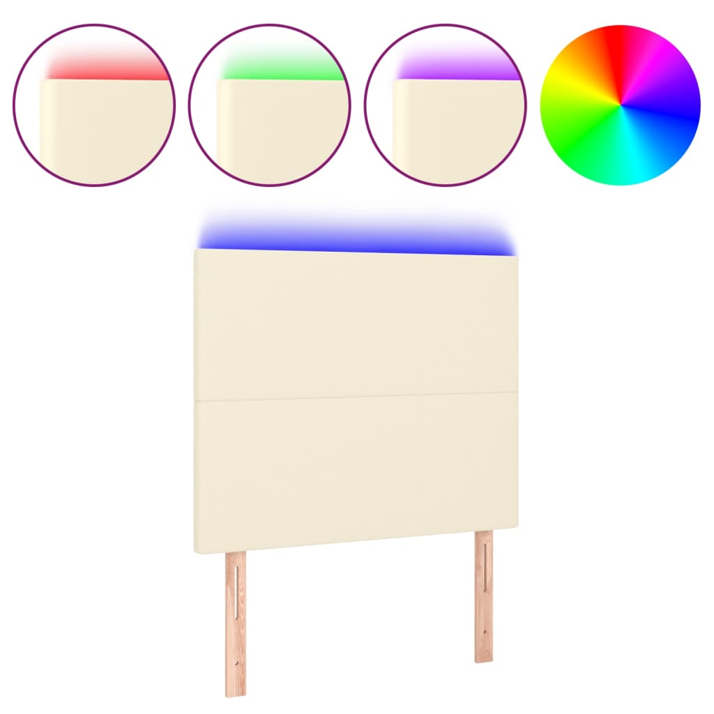vidaXL Cabecero con luces LED cuero sintético crema 90x5x118/128 cm