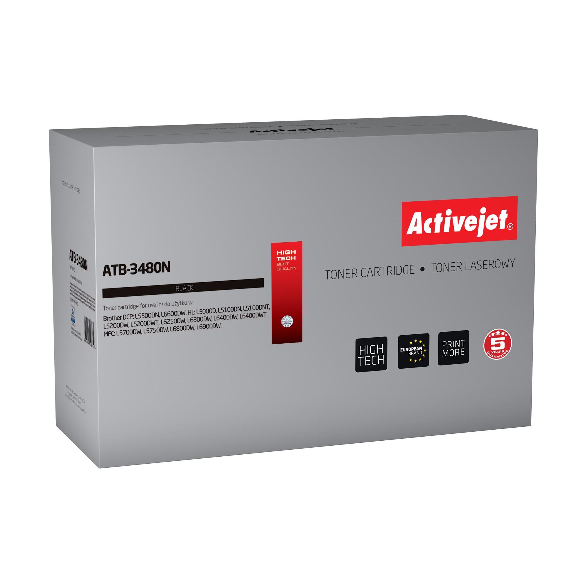 ActiveJet ATB-3480N Compatible Black Toner Cartridge for Brother Printers, 8000 Pages, Laser Printing, 1 Piece, Ideal for Brother HL, DCP, and MFC Series.
