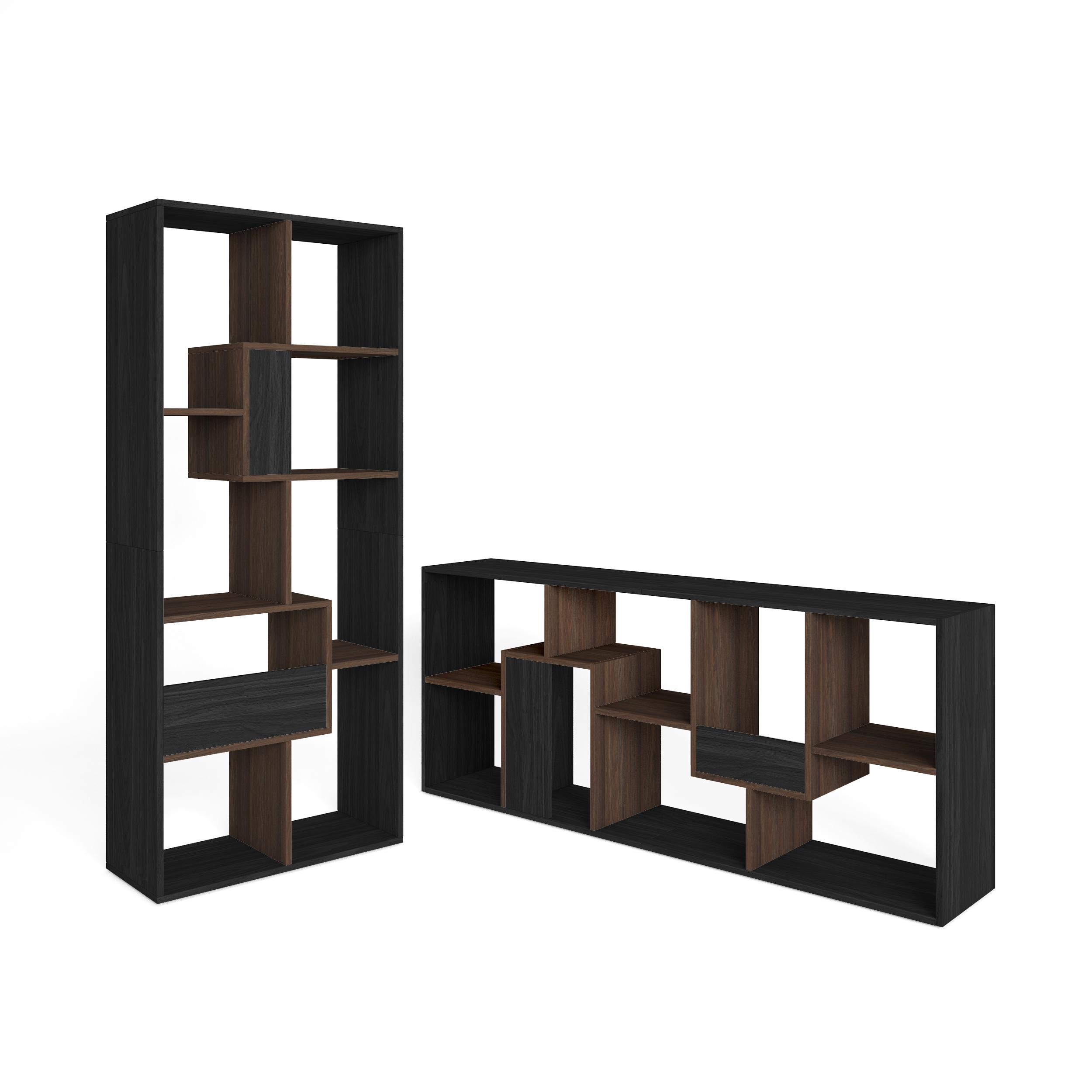 Skraut Home, Librería estantería, Estanteria libros de pared, 67x31x162cm, Con Almacenaje, Estilo Moderno, Negro y Roble oscuro