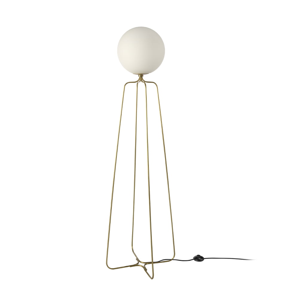 ANGEL CERDÁ 8047C Lámpara de pie acero dorado y cristal blanco , Blanco  Dorado , Acero Dorado , 37 x 35 x 170 cm.