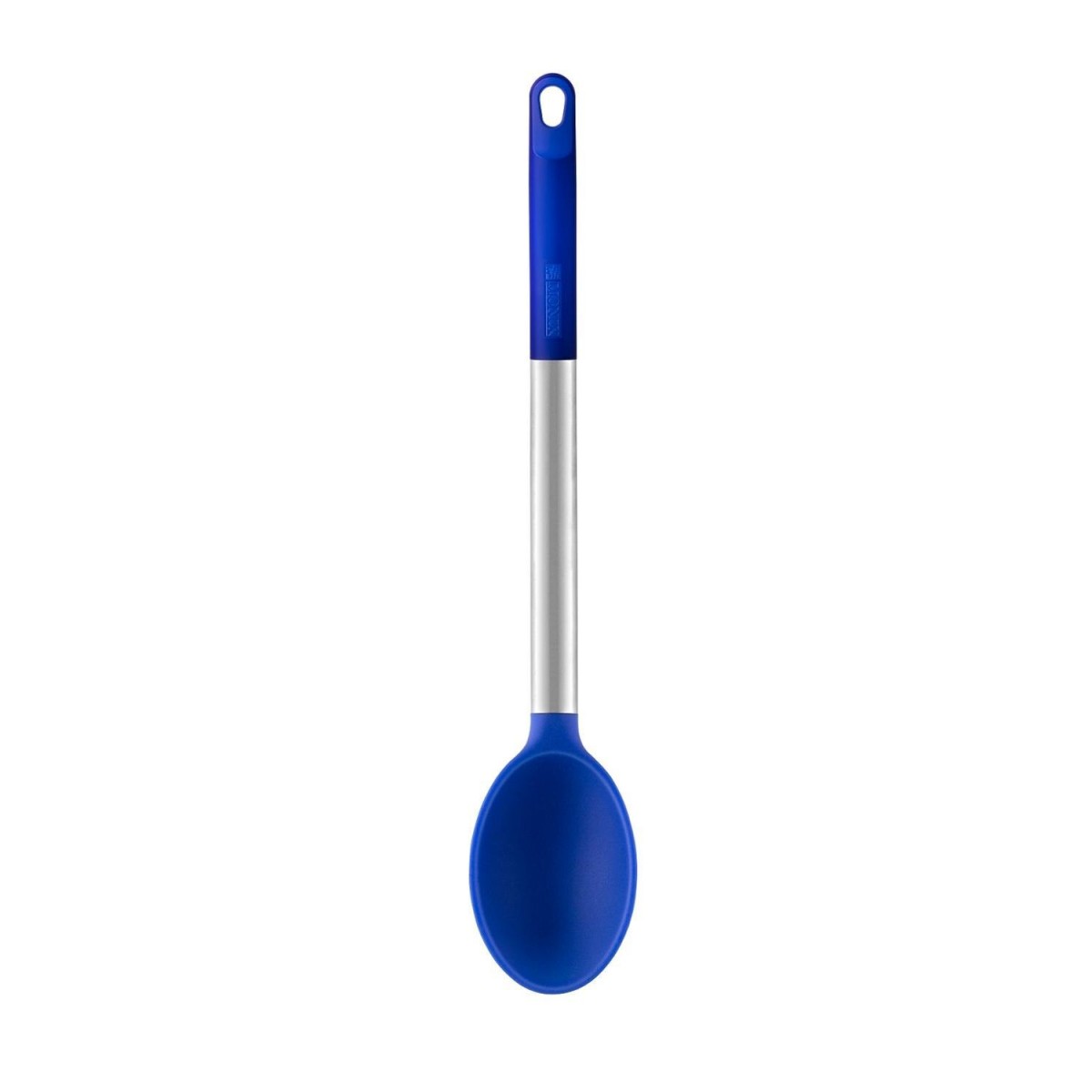 Monix Solid+ - Utensilios de cocina resistentes al calor en color azul. Espátula, rasera, cazo, cuchara, pinzas y espumadera