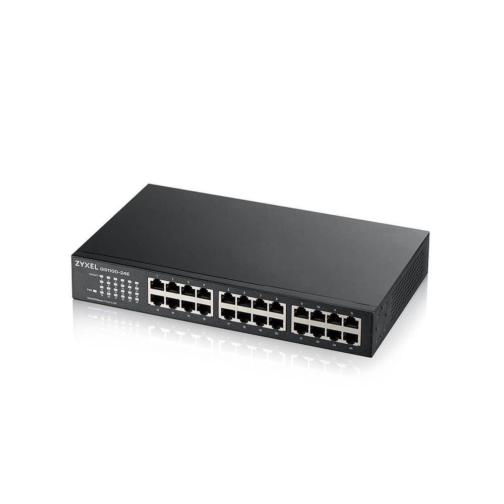 Zyxel - Switch no administrado GS1100-24E-EU0103F con 24 puertos Gigabit Ethernet (10/100/1000), capacidad de conmutación 48 Gbit/s y tabla MAC de 8000 entradas, negro