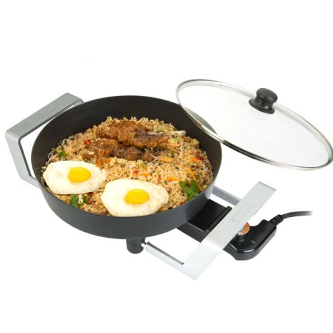 Bourgini - Plancha Grill de asados 1800 W modelo 163030 con superficie antiadherente Daikin y tapa de cristal para cocinar estofados, arroces y salteados