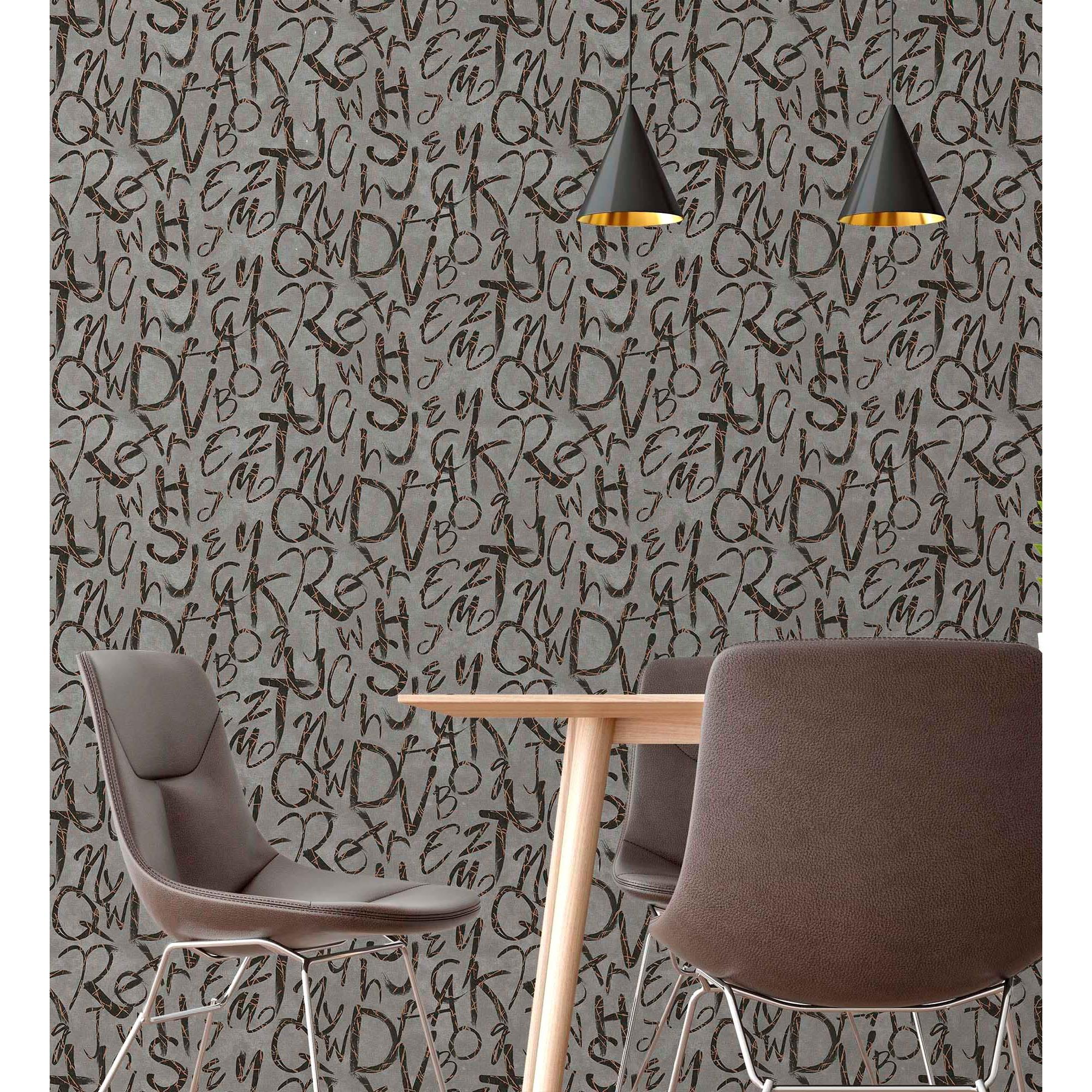 Papel pintado vinílico lavable con letras estilo lettering con textura en relieve - Freehand Letters 676313 de GAULAN - Rollo de 10 m x 1,06 m