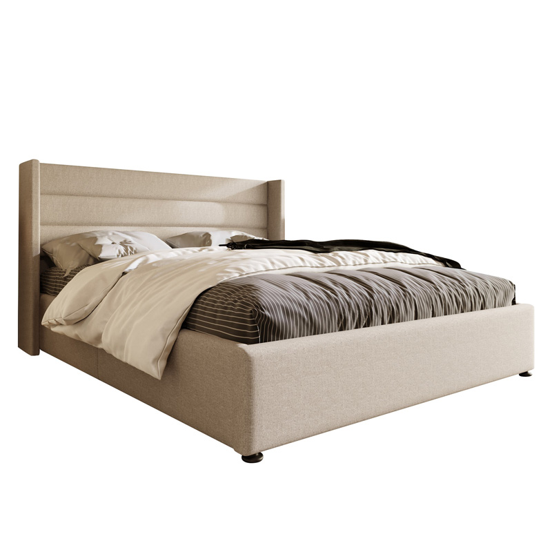 Lit double rembourré beige 160 x 200 cm avec rangement hydraulique et sommier à lattes