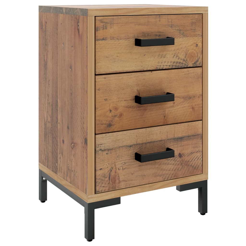 Vidaxl Mesita de Noche de Madera Maciza de Pino Reciclada en Color Marrón y Negro, 40x30x55 Cm