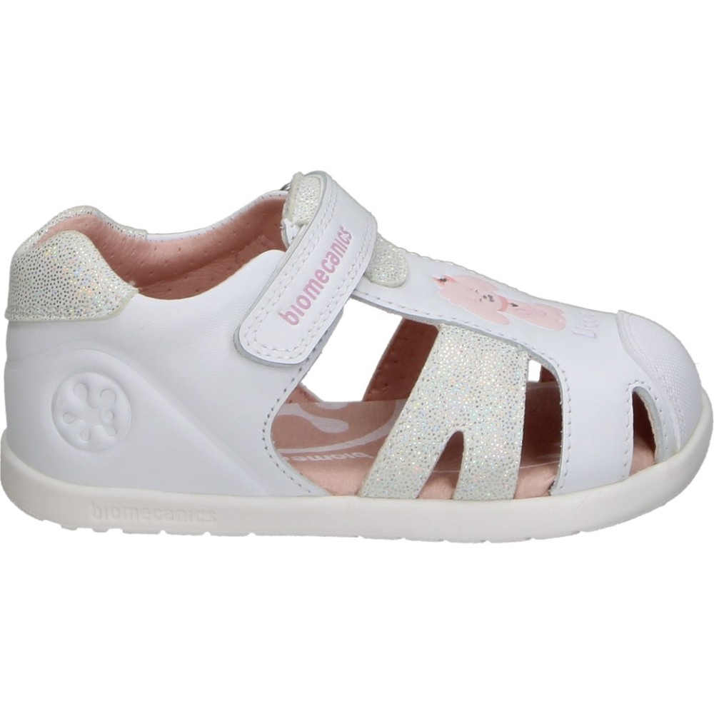 BIOMECANICS | Sandalias Biomecanics para Niña – Sandalia Primeros Pasos en Color Blanco con Dibujo de Perro – Sandalia Flexible con Velcro – Ligeras – Respetuosas con el Pie – Modelo 262160-B050
