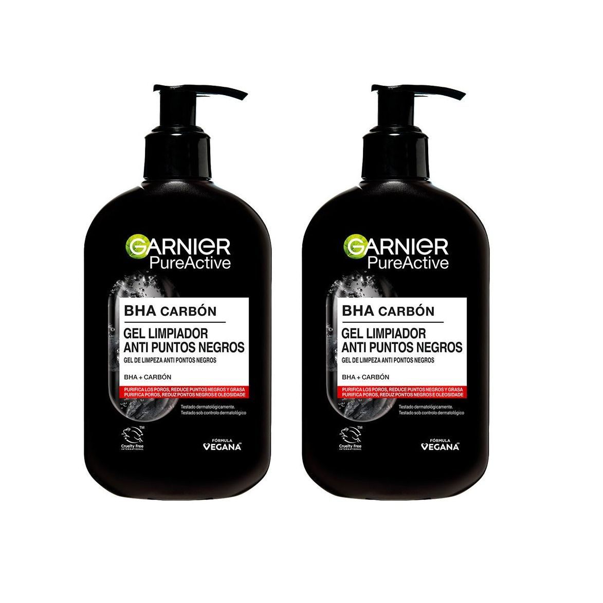 Garnier | Duplo Pure Active Gel 3 en 1 con carbón anti-puntos negros  - 2x150 ml