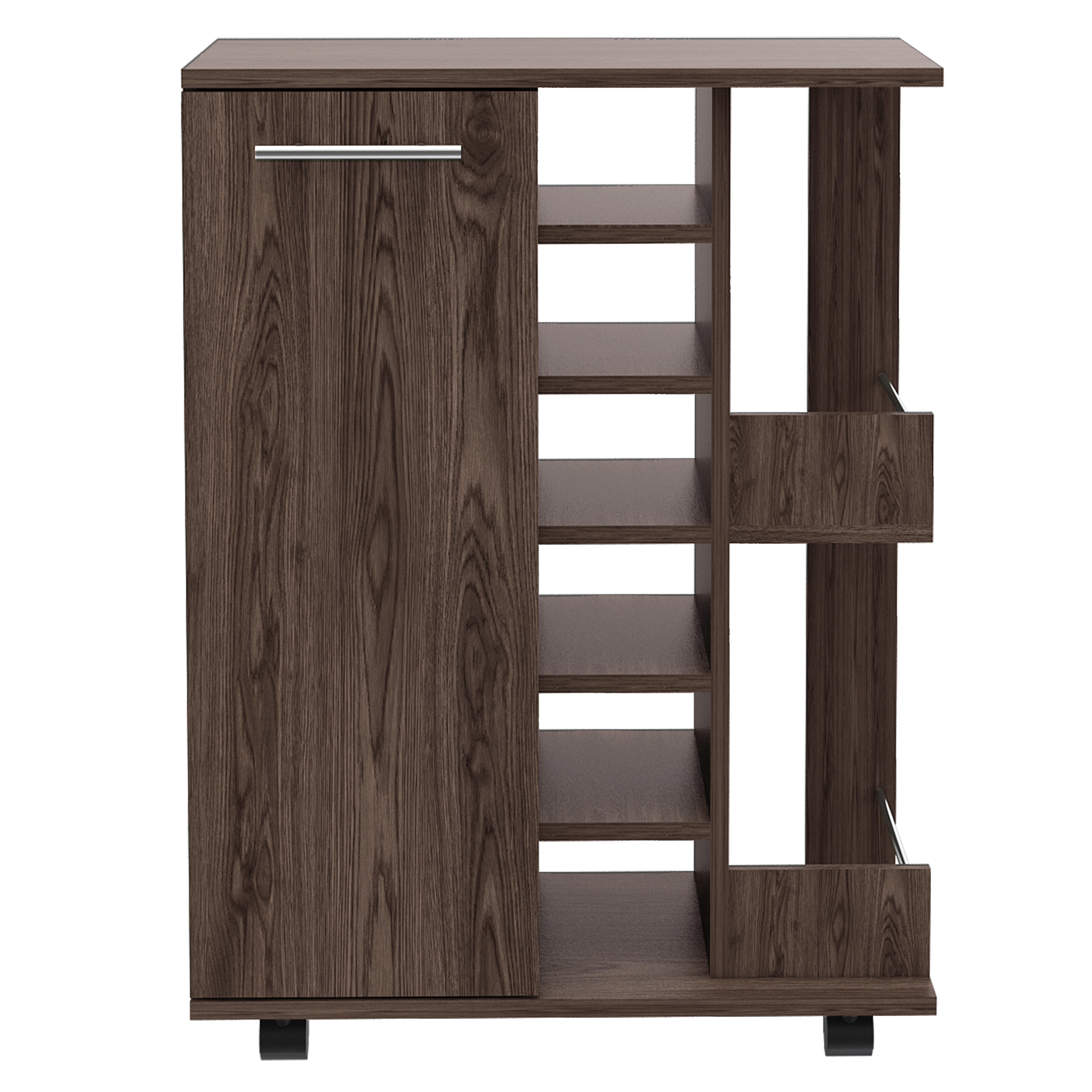 TUHOME Carrito de Bar, Bar Cart, con botellero y ruedas, Wengue Madera manufacturada Salón-Bar