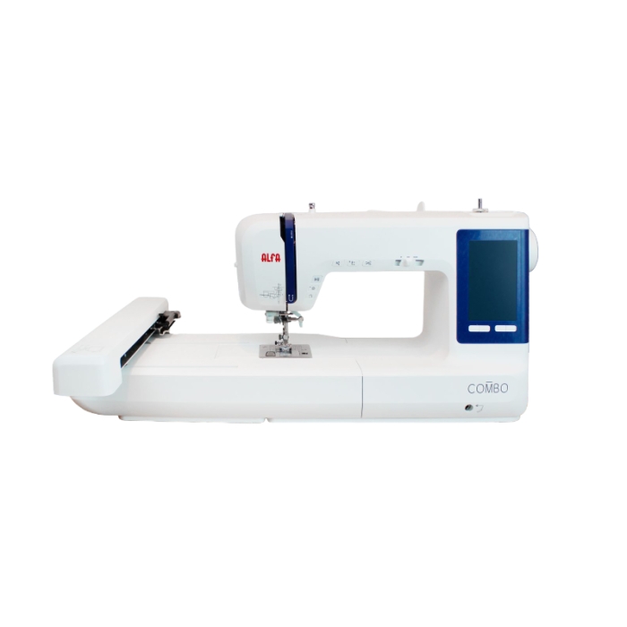 Máquina de Coser y Bordar Alfa COMBO con WiFi, Pantalla Táctil de 5", 746 Puntadas, Área de Bordado 16x26 cm, 3 Bastidores