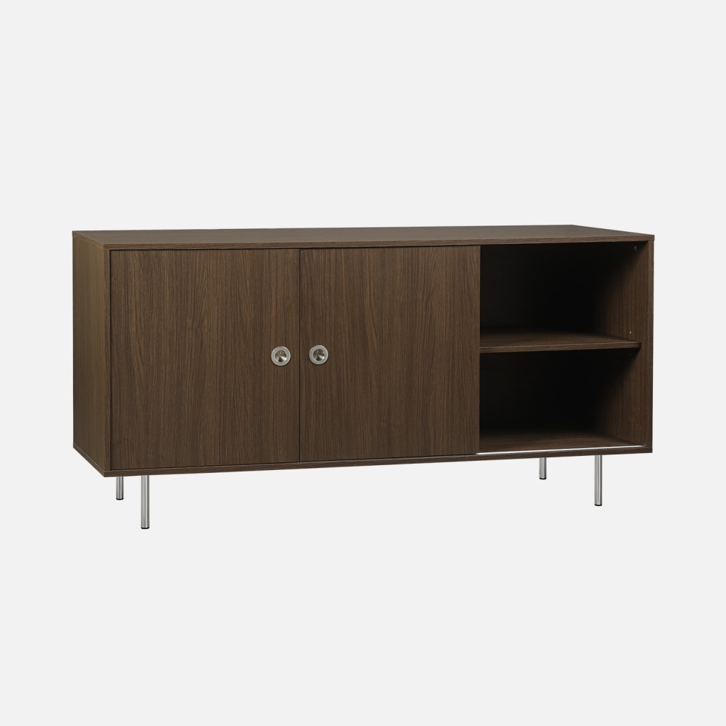 sweeek - Aparador vintage de madera y acero inoxidable con 2 puertas, 150 cm , Shelby , 150x40x75
