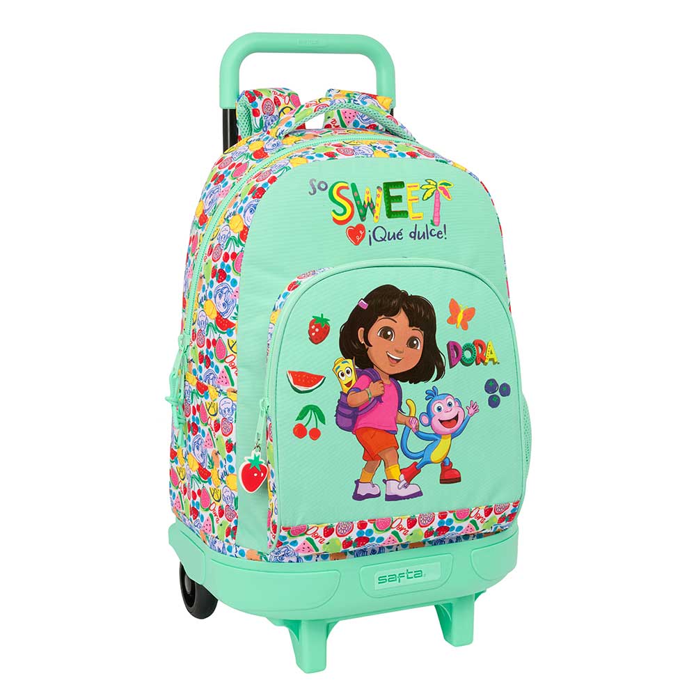 SAFTA | Mochila Escolar Junior Dora Adaptable a Carro Ergonómica y Acolchada, Infantiles y Junior, Hombreras y Espalda Ergonómicas Acolchadas, Bolsillo Frontal Gran Formato, Laterales Portabotellas