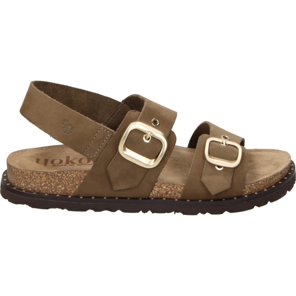YOKONO | Sandalias de Piel Yokono Bolus para Mujer – Sandalias Plana en Color Marrón – Sandalia con Ajuste de Hebilla – Destalonada – Sin Cierre – Plataforma Media y Cómoda – Versátiles y Combinables – Modelo BOLUS-252