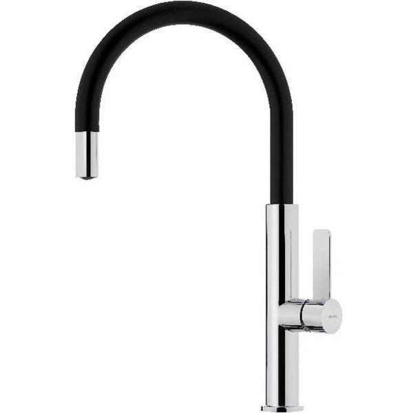 TEKA - Grifo de cocina FOT 995 con caño retirable y surtidor tipo C, altura máxima 42 cm, acabado cromo/negro, ideal para fregaderos profundos y uso intensivo en cocina doméstica