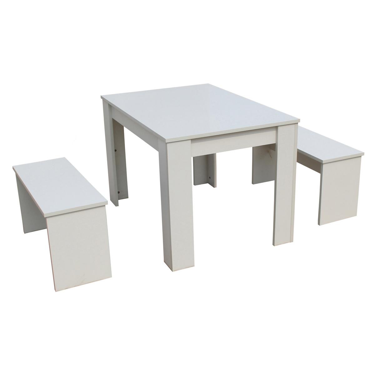 Habitat y Jardin - Mesa y 2 bancos "Tino"  - 140 x 74 x 70 cm - Blanco