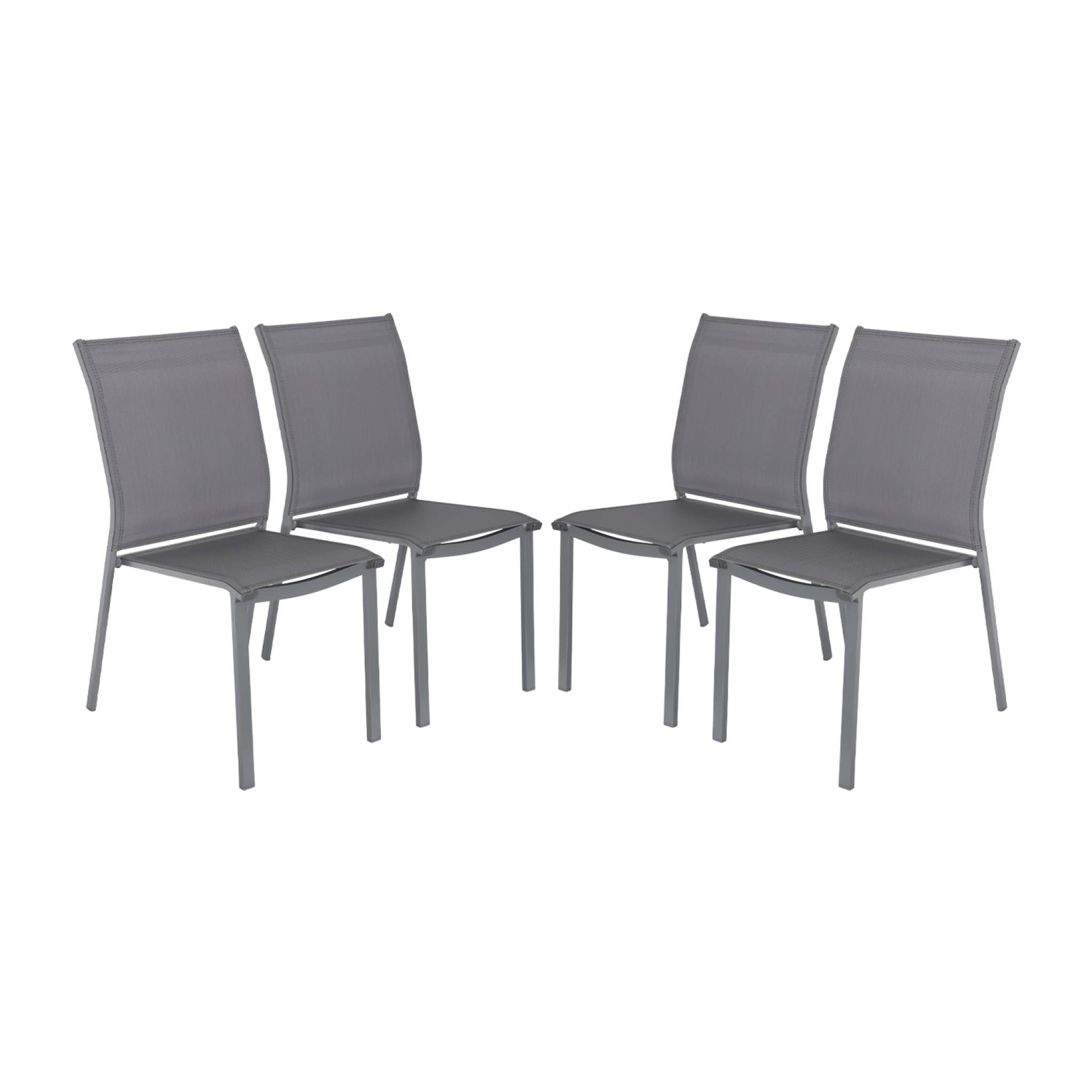Silla de jardín apilable de aluminio y textilene, set de 4