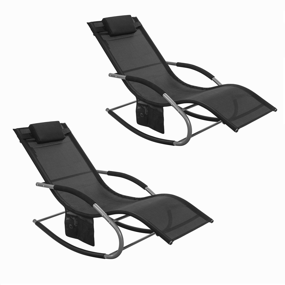 SoBuy Tumbona Reclinable Exterior Textilene Negro 150 cm - Set de 2