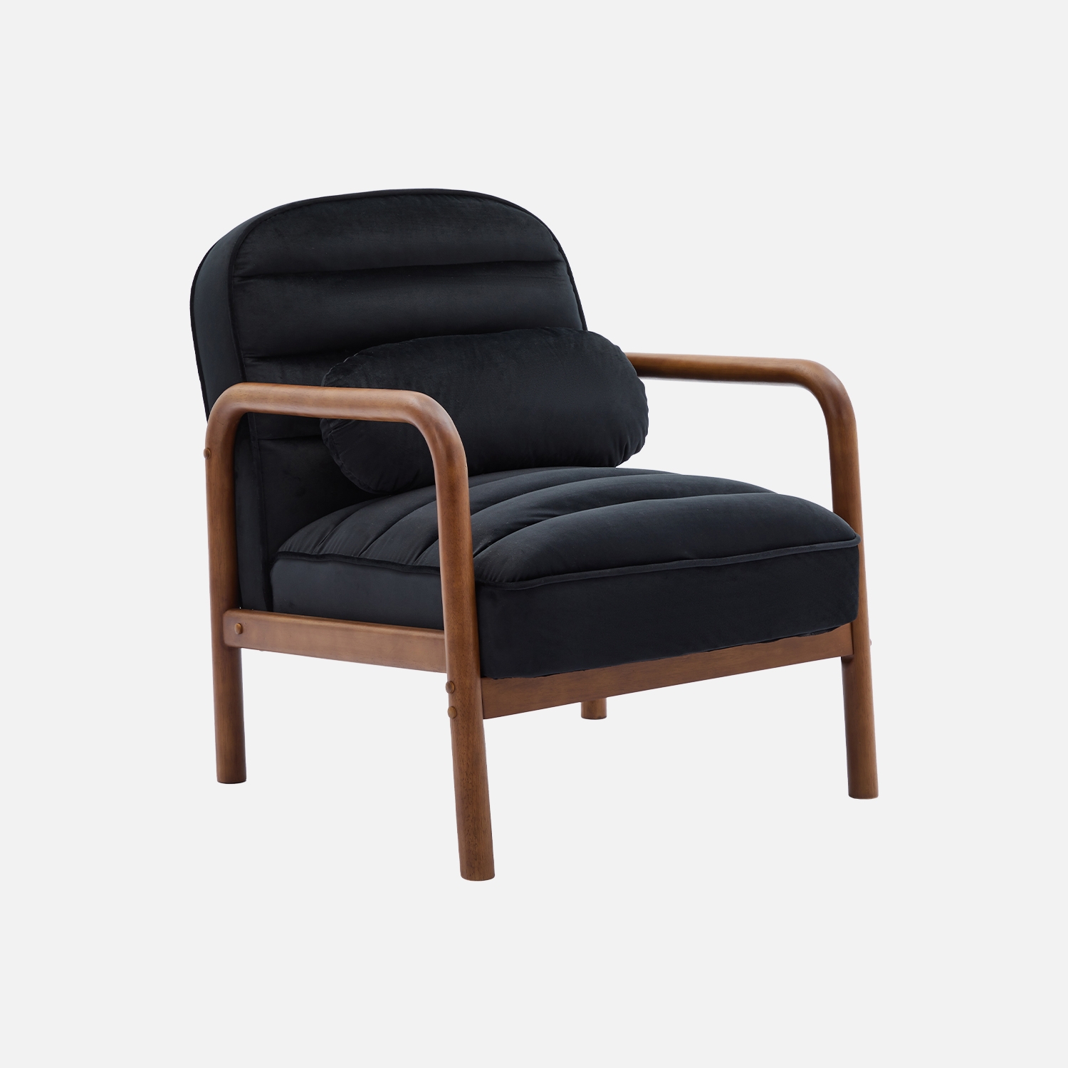 sweeek - Sillón escandinavo de madera de hevea teñida de nogal y tela de terciopelo , Amelie terciopelo , 66x82x77