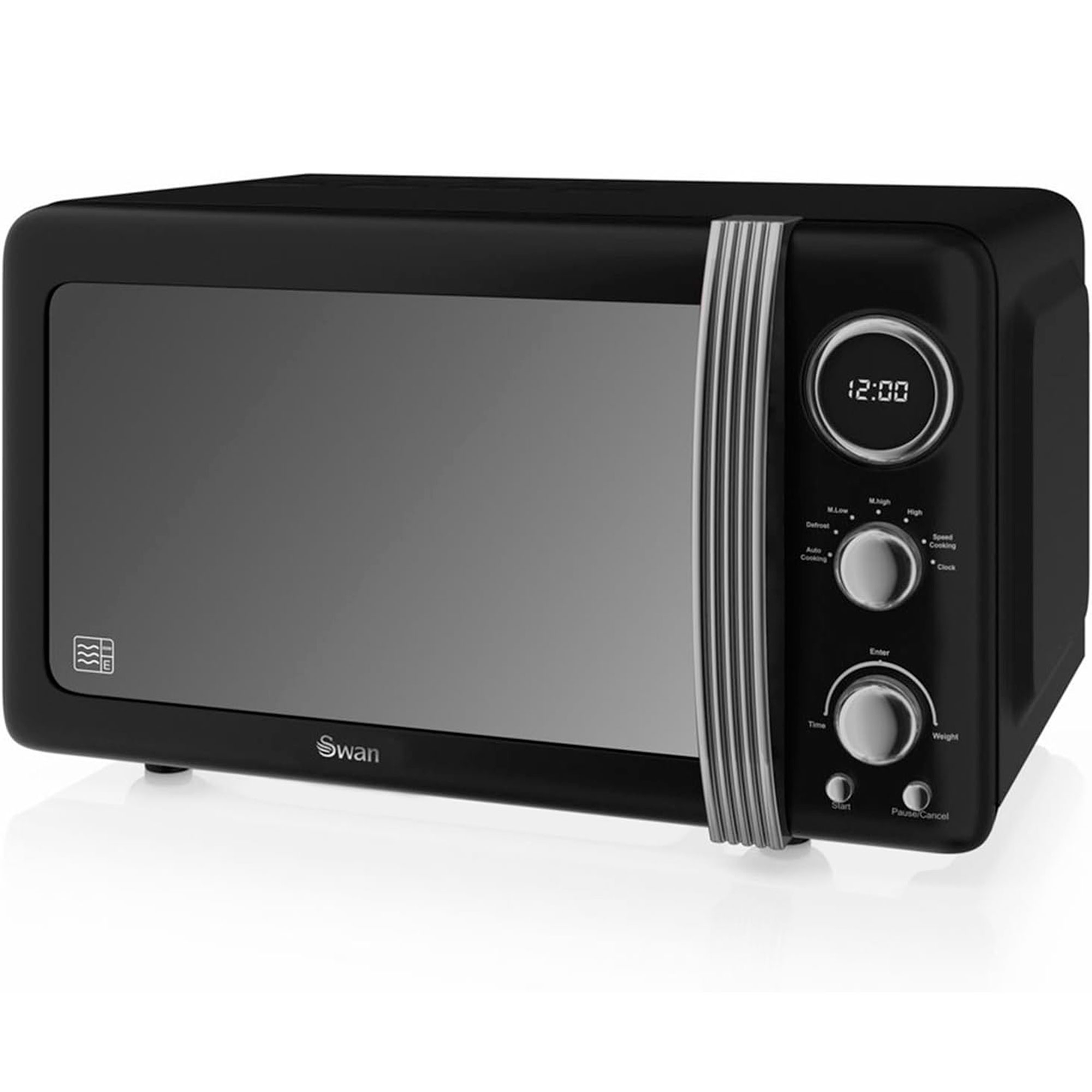 SWAN SM22030LBNEU Retro Microondas Digital 20L, 5 Niveles de Potencia, Función Descongelación Temporizador 60 Min, 800W, Negro