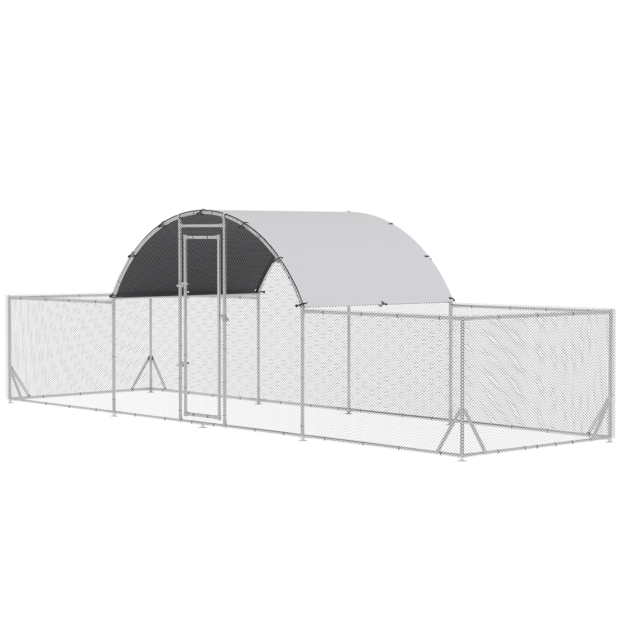 Pawhut - PawHut Gallinero Exterior de Acero Galvanizado 6,6x1,9x1,95 m Jaula para 12-14 Gallinas al Aire Libre con 3 Pisos Techo Cubierta de Tela y Corral para Conejos Aves Plata