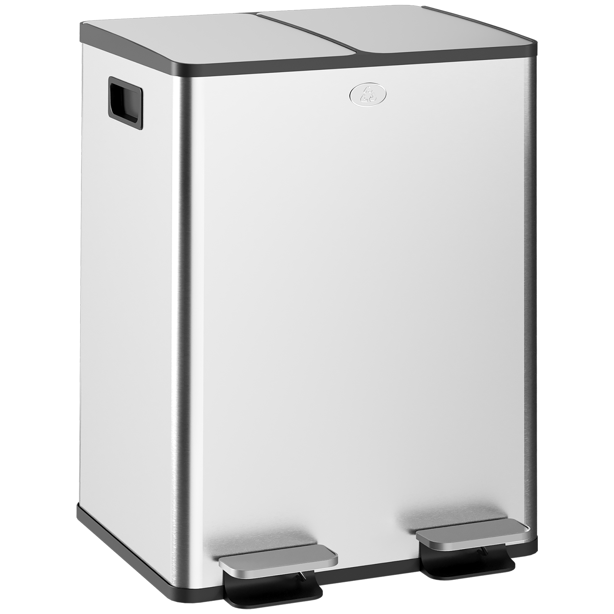 HOMCOM Cubo de Basura de Cocina con 2 Compartimentos Papelera de Cocina de Acero Inoxidable con Pedal Tapas de Cierre Suave y Cubo Extraíble para Dormitorio Oficina Salón Plata