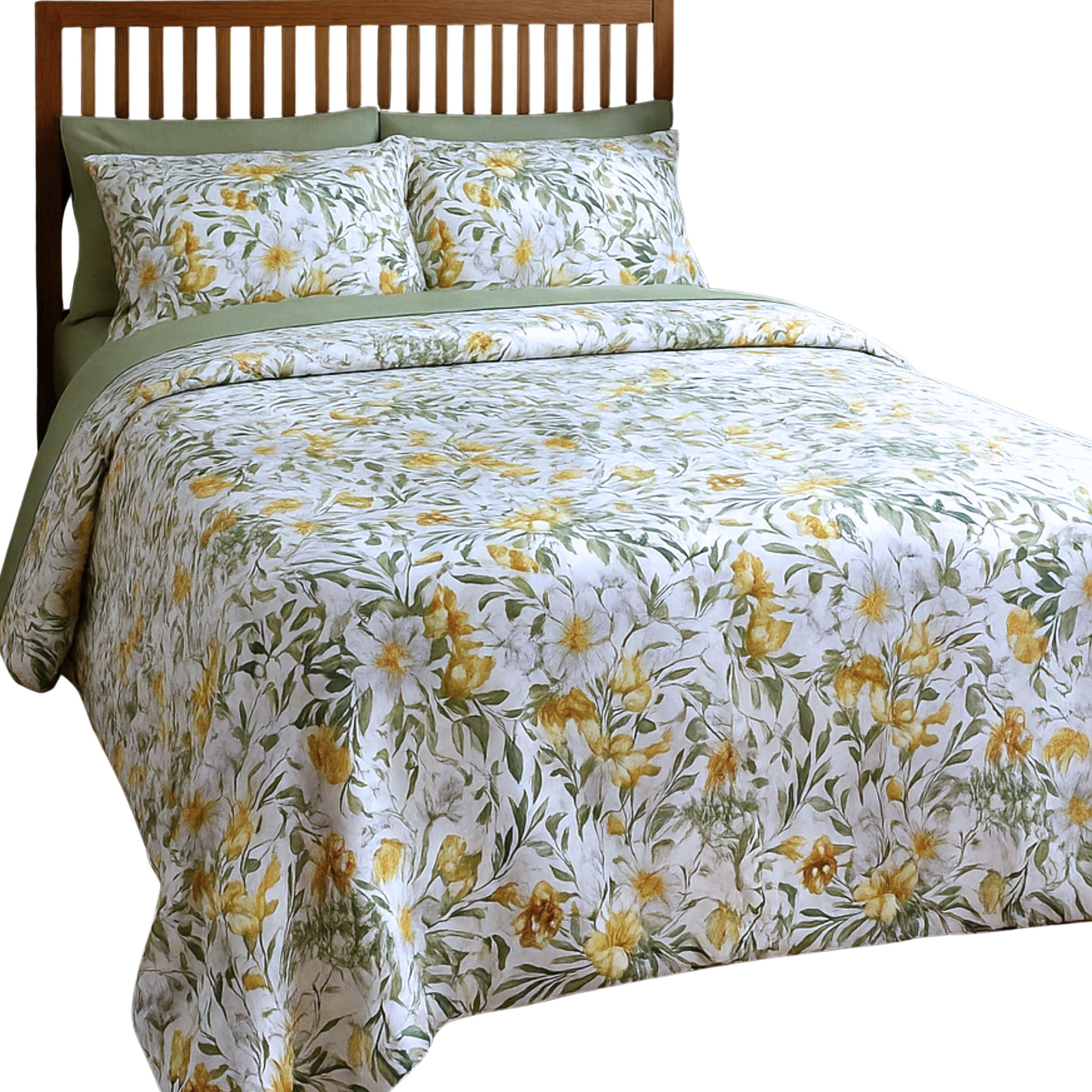 Juego de Sábanas 3/4 Piezas Algodón Flores Amarillas Alo Home Sábana Bajera + Encimera + Fundas Almohadas Cama 90, 135 y 150