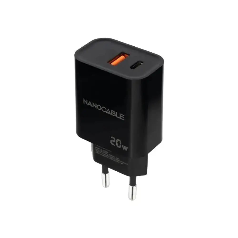 Cargador de Pared Nanocable 10.10.2008 20W 1xUSB-A QC 1xUSB-C PD Negro