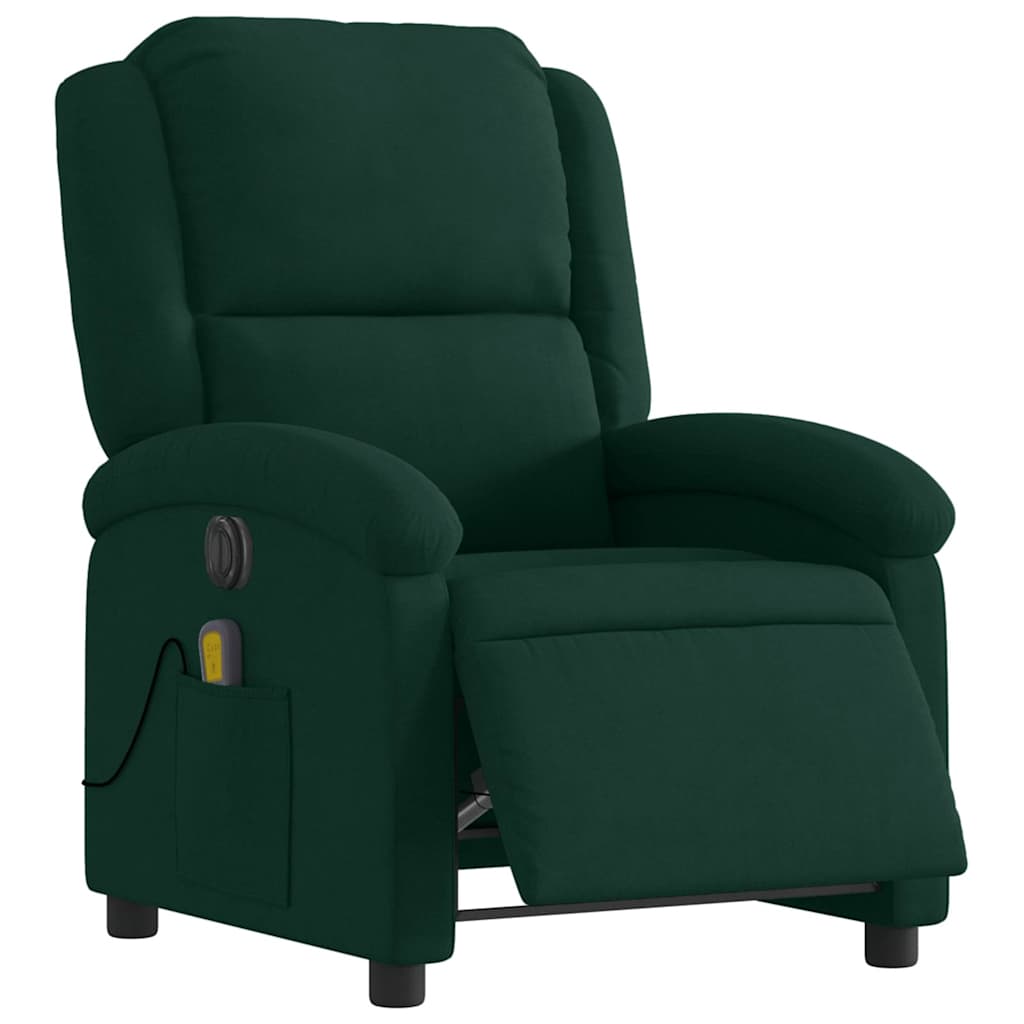 vidaXL Sillón reclinable de masaje eléctrico terciopelo verde oscuro