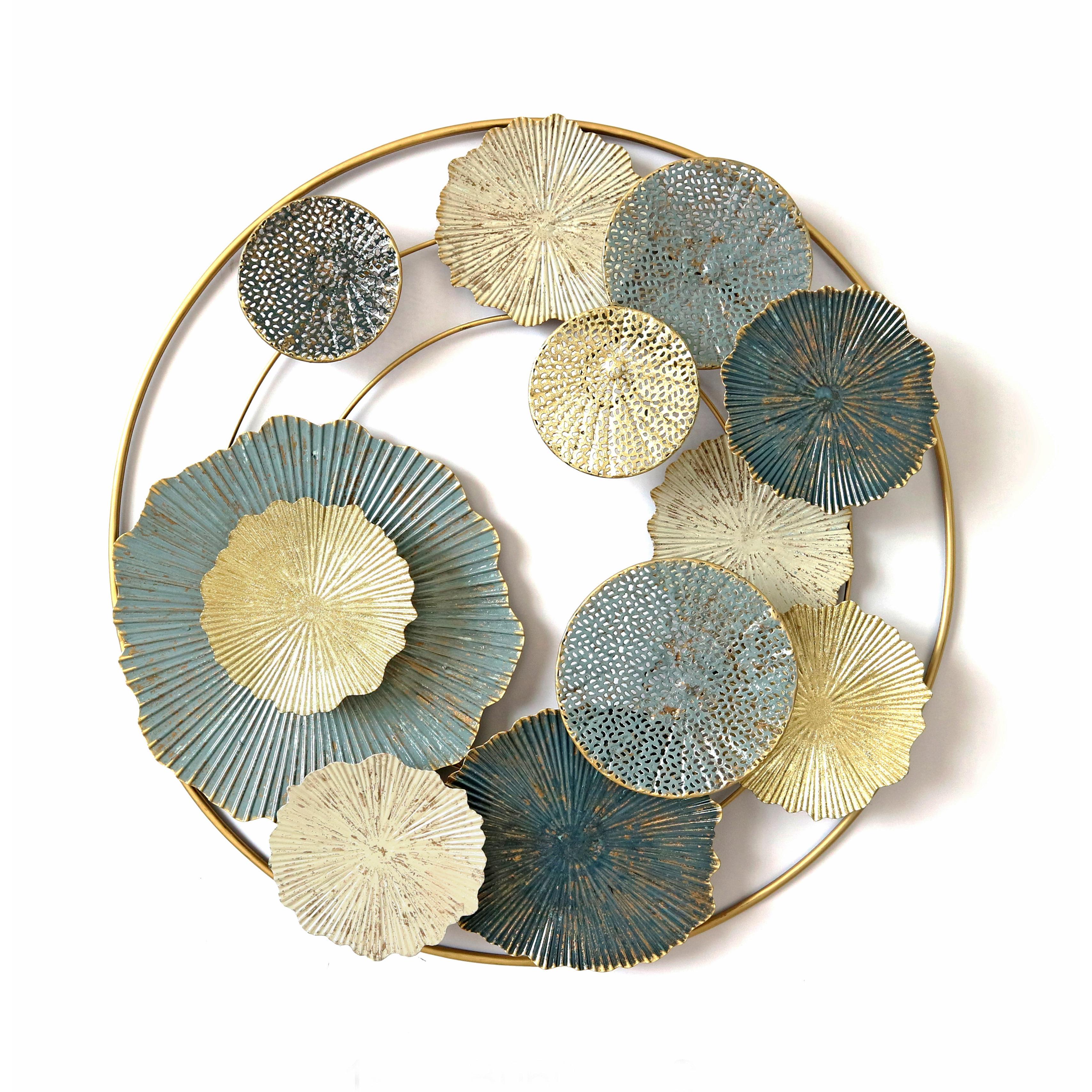 Hispanohogar Decoración Metálica de Pared Botania 61x61 Cm - Diseño Elegante de Círculos en Grises Azules y Dorados