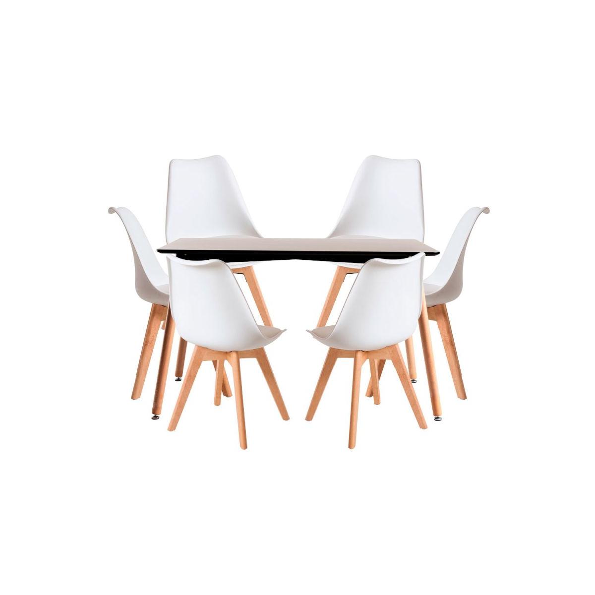 Regalos Miguel - Conjuntos de mesa y sillas - Conjunto Mesa Tower Rectangular 120 x 80 cm Negra y Pack 6 Sillas Synk Basic - Blanco
