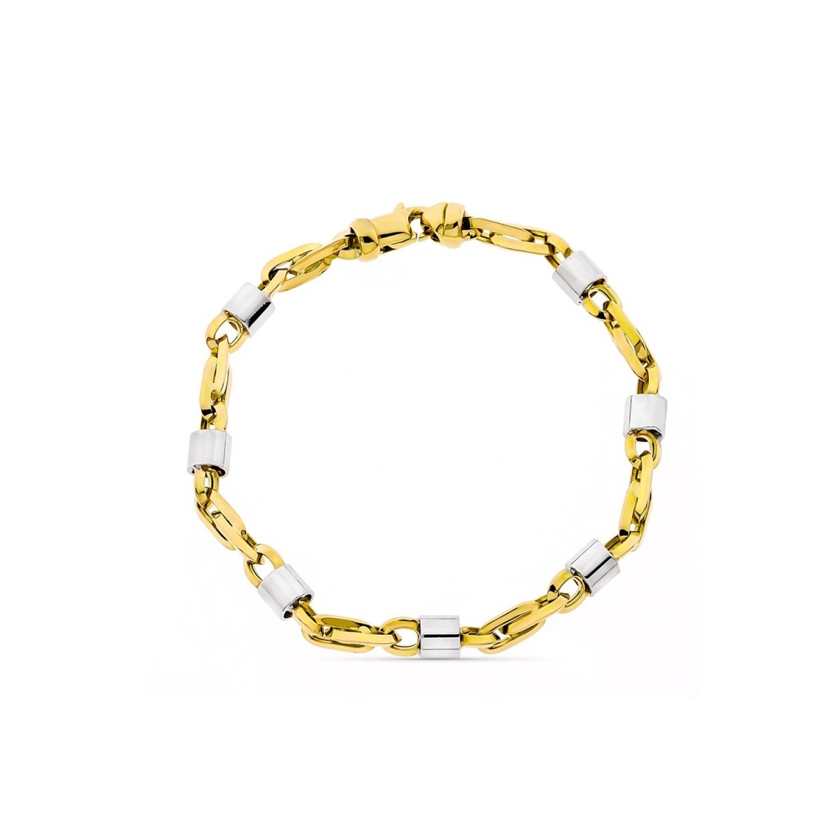 Pulsera oro 18k mujer 19.5 cm. forzada eslabones 5 mm. ancho mosquetón