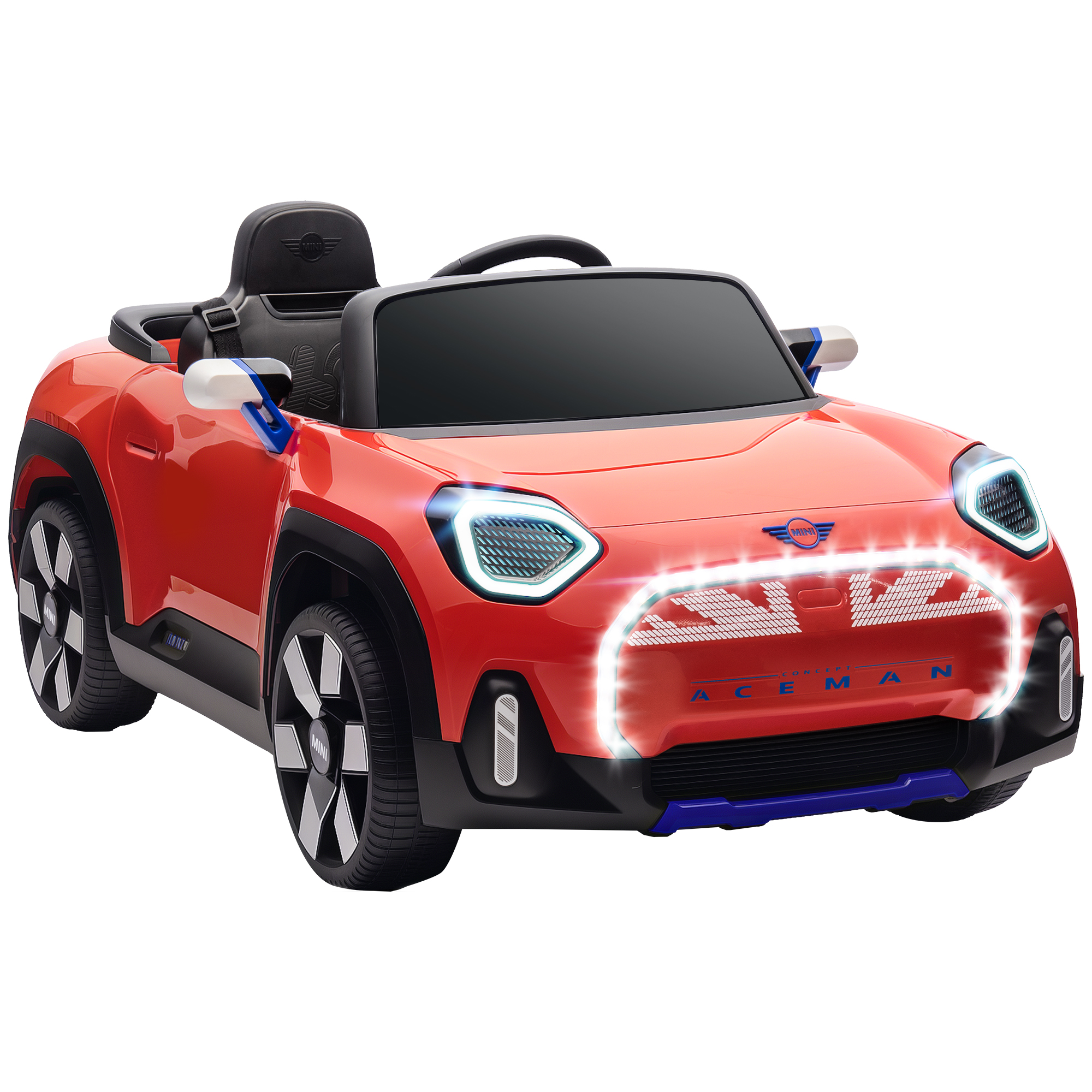 AIYAPLAY Coche Eléctrico para Niños de +3 Años, MINI Concept Aceman, Coche de Batería 12V, con Bluetooth, Mando a Distancia 2,4 G, Motor Doble, Suspensión Trasera, Faros, Música, USB