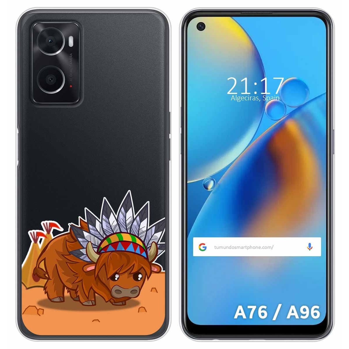 Funda Silicona Transparente para Oppo A76 / A96 diseño Bufalo Dibujos