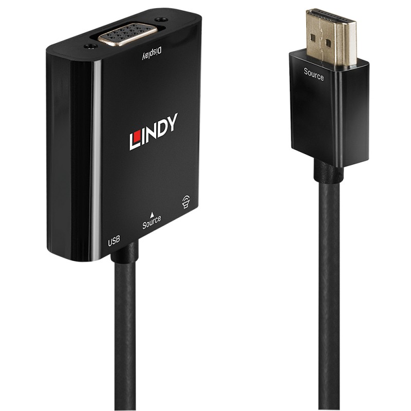Lindy - 38285 adaptador de cable de vídeo 0,1 m HDMI tipo A (Estándar) VGA (D-Sub) Negro 38285
