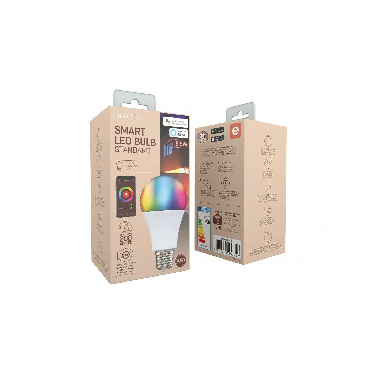 Iluminación Smart Home Bombilla inteligente LED WiFi 2.4 GHz 8,5W E27 A60 (globo / estándar) MUVIT IO-WIFI60-5  | IP20