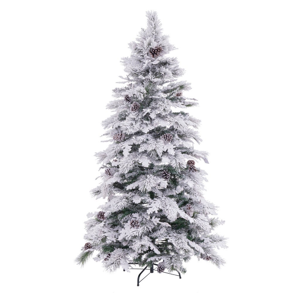 Lola Home Árbol de Navidad Artificial con Nieve Blanco y Verde de PVC y Metal de 210 cm -