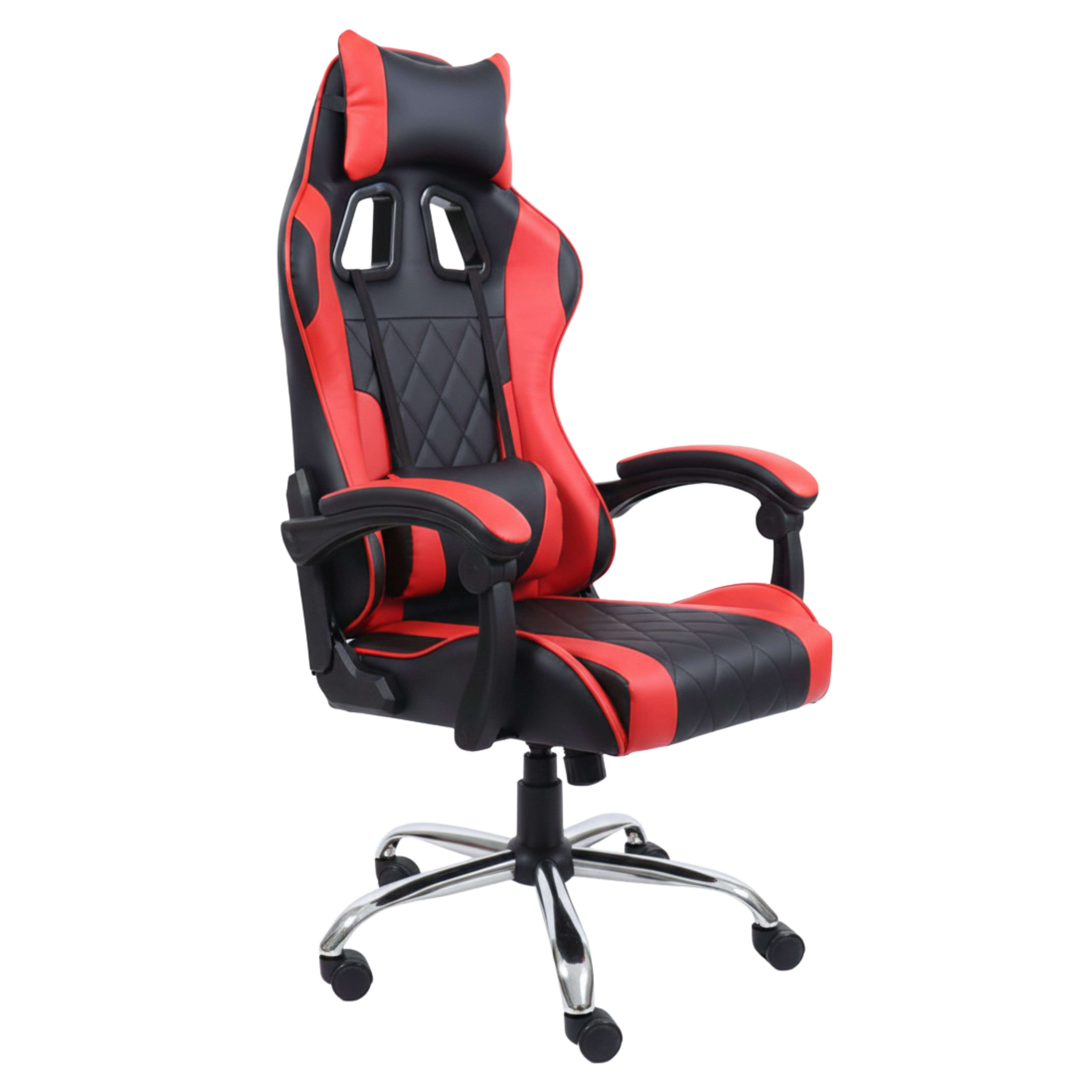Miroytengo Silla Gamer Legend Negro y Rojo cojín lumbar y reposacabezas material tela estructura metal 63x120x66 cm
