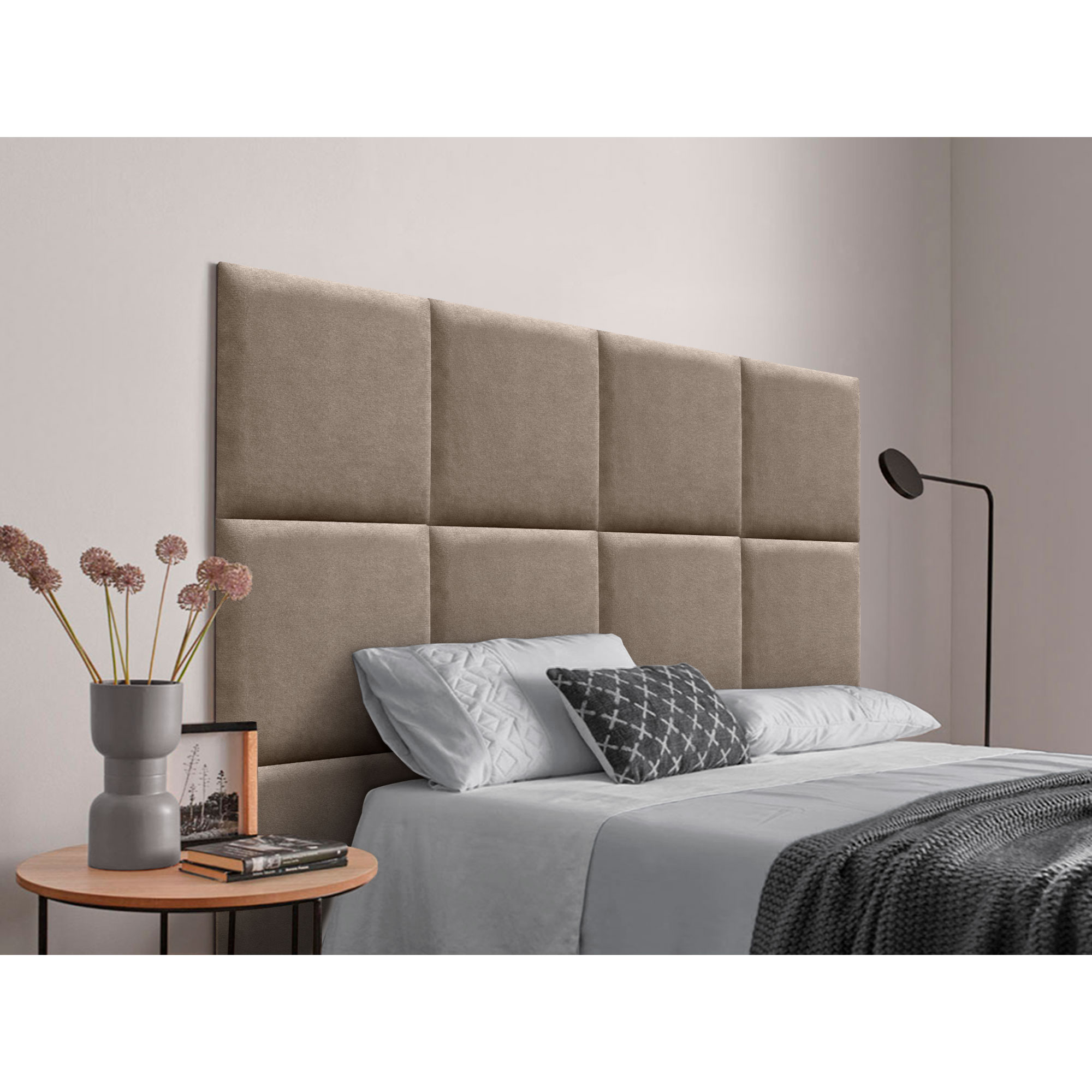 DHOME Cabecero Tapizado Compuesto de Paneles Autoadhesivos Intercambiables de Tela Acualine Cama Lujo Dormitorio Acolchado