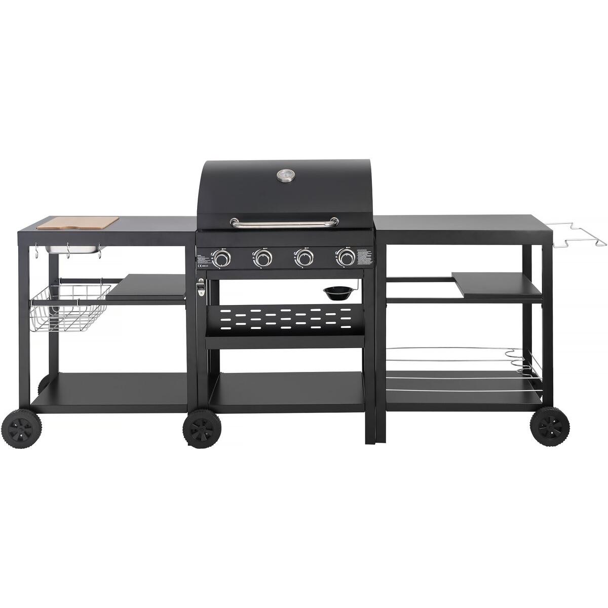 Habitat y Jardin - Barbacoa de gas para cocina exterior - 12 kW - 4 fuegos - Negro