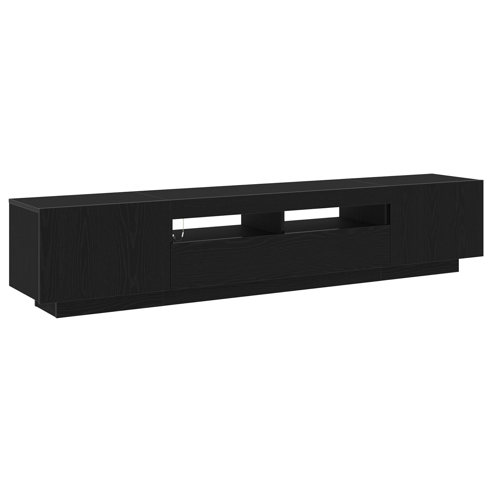 mueble para TV vidaXL con luces LED en roble negro, 200x35x40 cm, madera de calidad