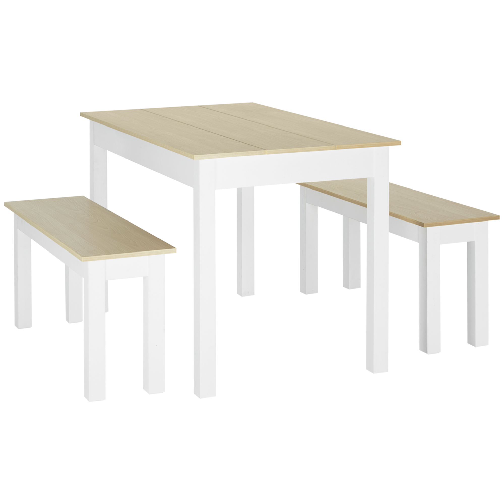 HOMCOM Juego de mesa de comedor de 3 piezas con 2 bancos empotrados para 4-6 personas estilo contemporáneo - cocina comedor salón - aglomerado