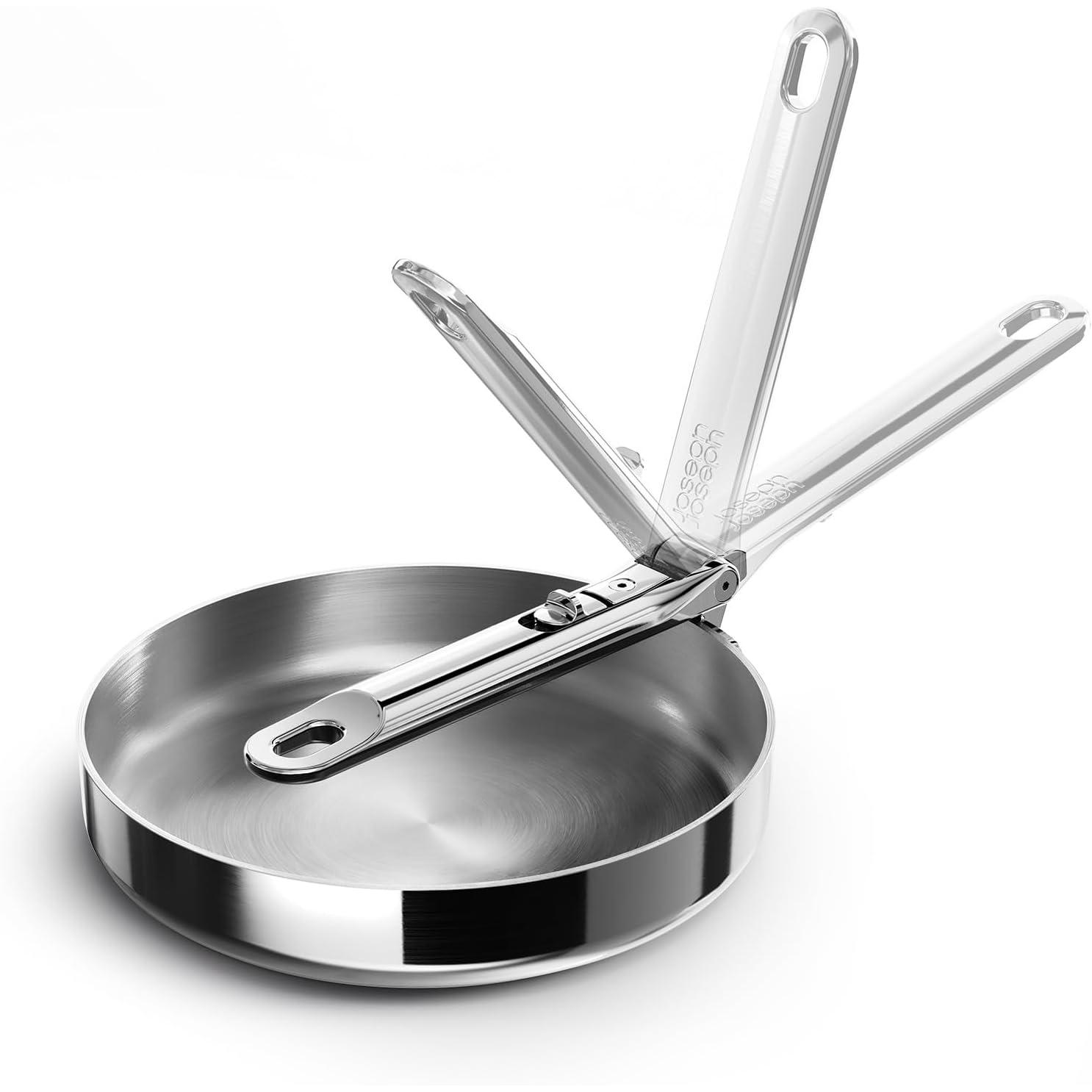 Sartén Joseph Joseph Acero Inoxidable 20 cm, Mango Plegable, Ideal para Cocinas Pequeñas