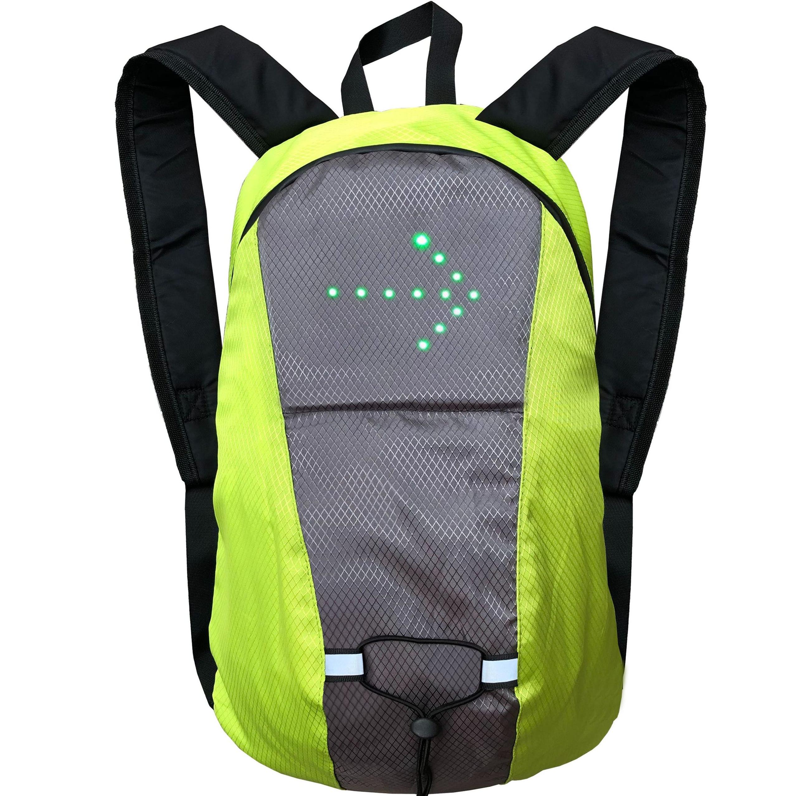 Mochila grande o pequeña, bolsa de asiento o chaleco Jocca con indicadores viales y mando para ir con seguridad en bicicleta o patinete por ciudad.