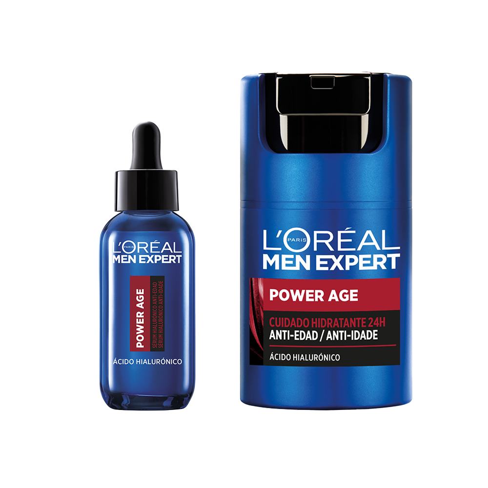 LOréal Paris | Men Expert POWER AGE Sérum hialurónico anti-edad. Formulado con ácido hialurónico que reafirma y reduce visiblemente arrugas 30ml + POWER AGE (Nuevo Pack Vitalift) cuidado hidratante 24h anti-edad mejorado con Ácido Hialurónico - 50 ml